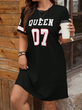 Plus Size Women's Summer Music Festival Pattern Sporty Casual Letter Print Fashionable 07 Printed Jersey Tenniscore Dress