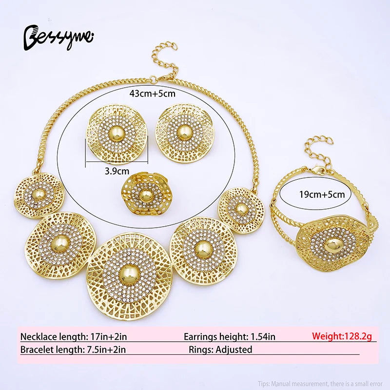 Unique Dubai Gold Color Jewelry Set Round Necklaces Women Jewelry 18k Gold Plated Wedding Party Accessories Free Shipping