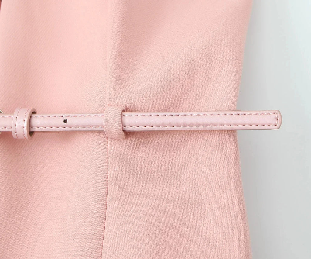 TRAFZA Vintage Chic Solid Women Suit V Neck Sleeveless Sashes Vest Blazer Straight Shorts New Fashion  Summer Office Sets