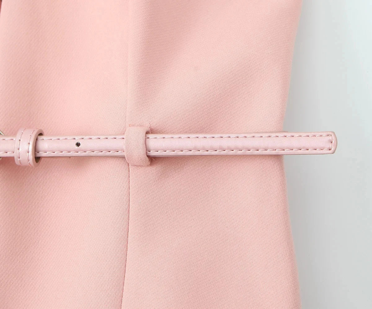 TRAFZA Vintage Chic Solid Women Suit V Neck Sleeveless Sashes Vest Blazer Straight Shorts New Fashion  Summer Office Sets