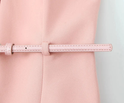 TRAFZA Vintage Chic Solid Women Suit V Neck Sleeveless Sashes Vest Blazer Straight Shorts New Fashion  Summer Office Sets