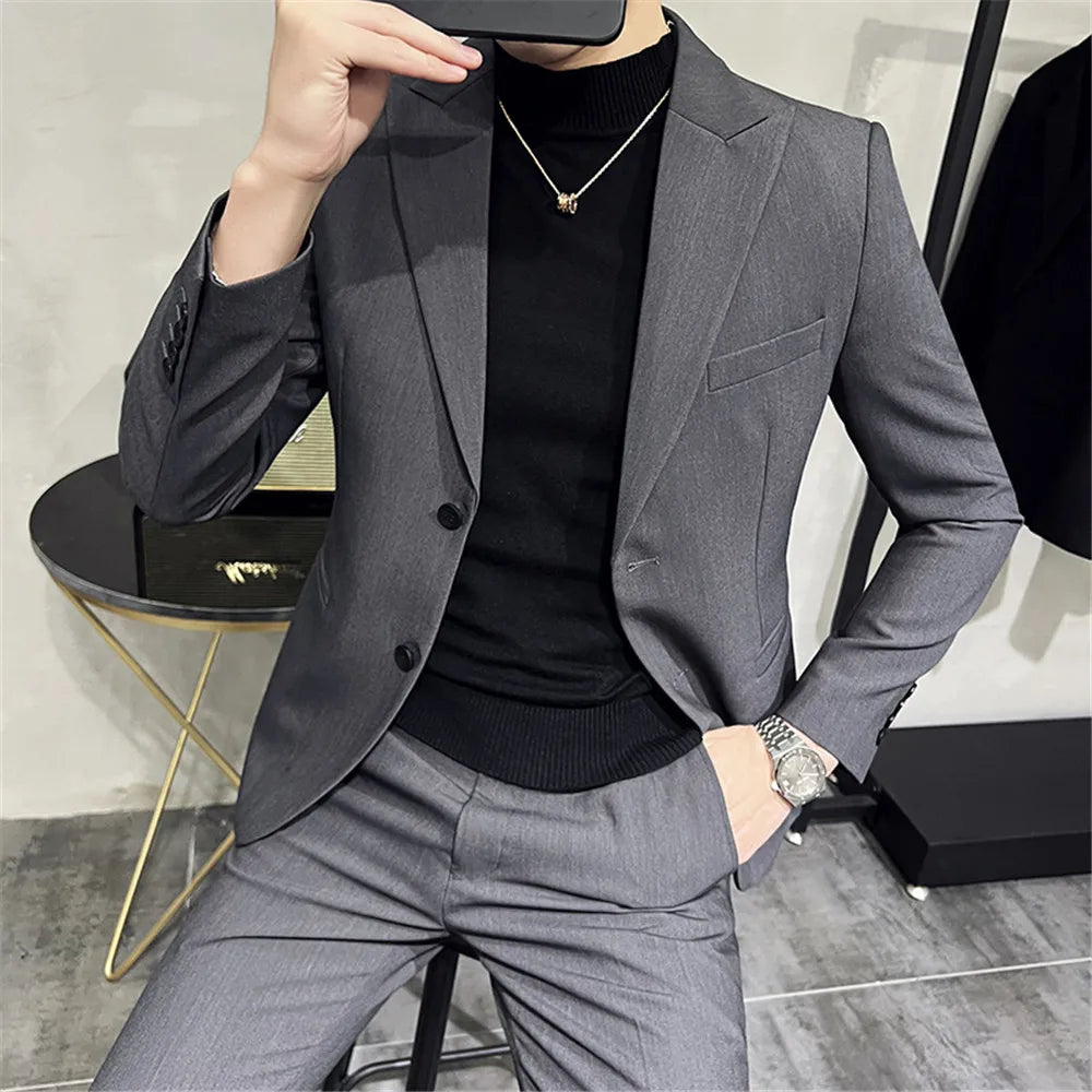 Jasper Men Suite Slim Fit Black Green Casual Summer Suit Jacket Blazer White Navy Blue Pants