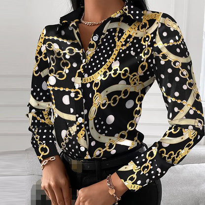 Spring Summer Women's Clothing New Fashion Printed Women's Shirt Casual Lapel Long Sleeved Single Breasted Shirt Women's Top