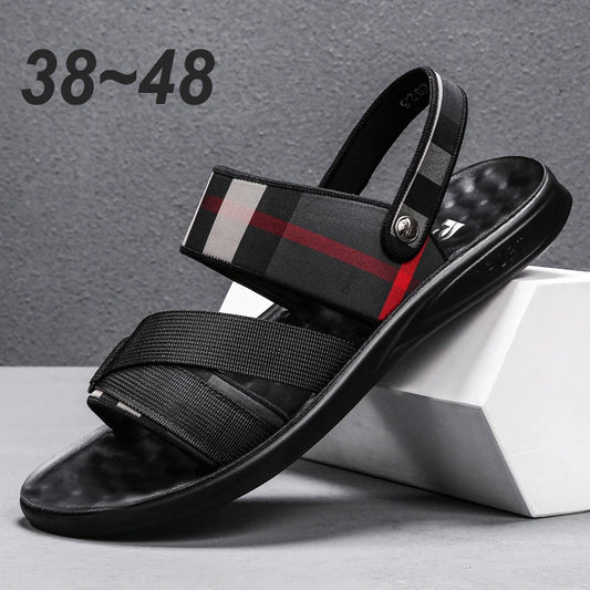 38~48 Luxury Brand Mens Designer Casual Genuine Leather Beach Platform Sandals Summer Footwear Male Black Slippers Shoes for Men