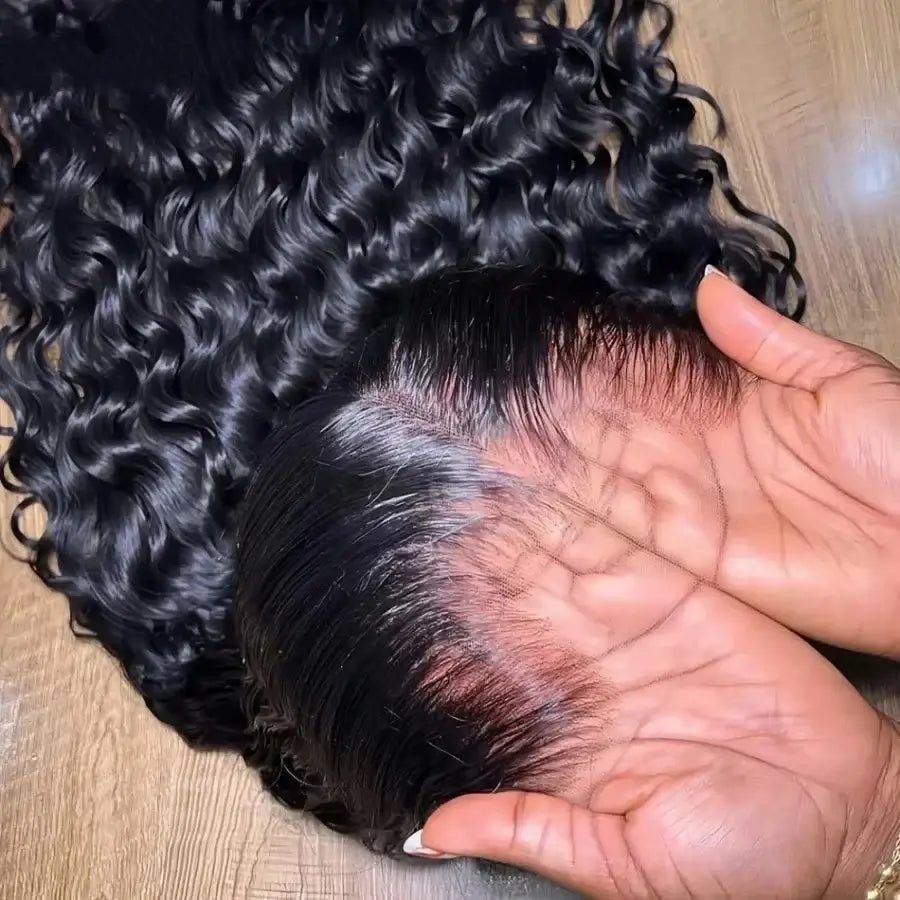 200% Deep Wave Lace Front Wig Human Hair 13X4 HD Transparent Curly Lace Front Wig Human Hair Wig Brazilian Pre Plucked - Close-up