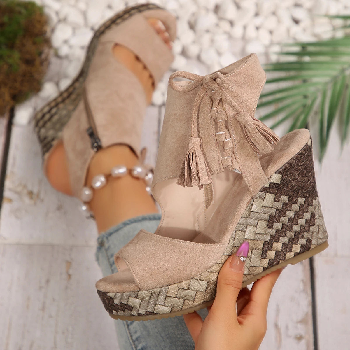 Women High Heels Suede Wedge Sandals 2026 New Women Fashion Bohemian Platform Women Shoes Summer Super Heel Comfort Sandals