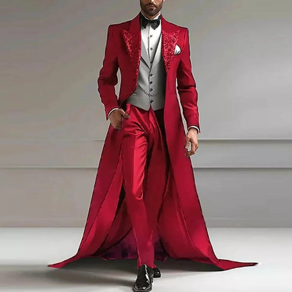 Luxury Suits Men For Wedding 3 Pieces Sets Sparkly Sequins Lapel Prom Tuxedos With Long Train Customized Man Banquet Party Dress