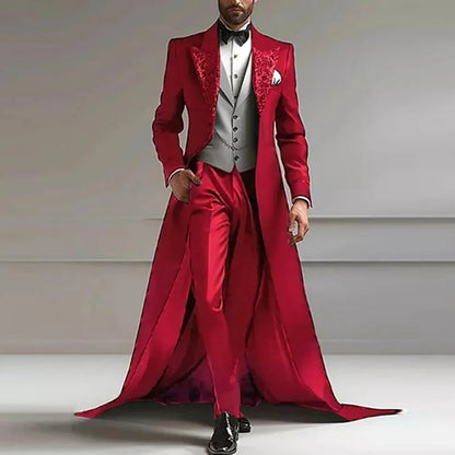Luxury Suits Men For Wedding 3 Pieces Sets Sparkly Sequins Lapel Prom Tuxedos With Long Train Customized Man Banquet Party Dress