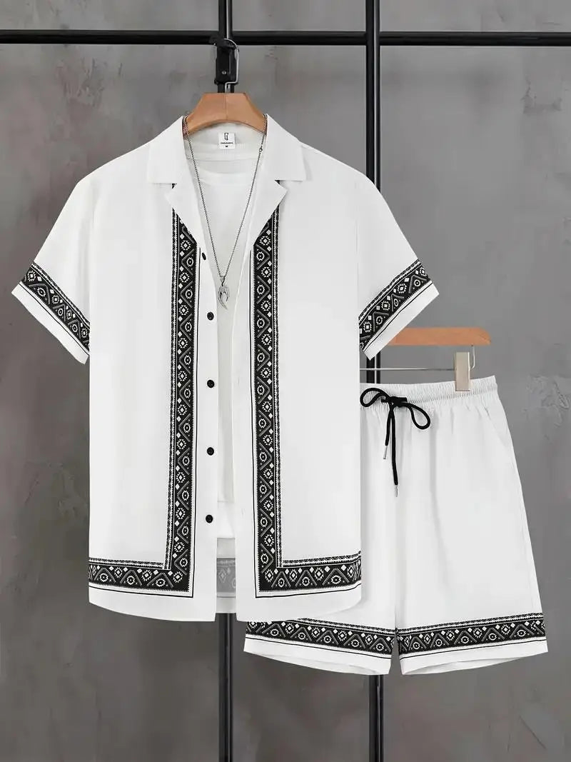 Summer Men's Shirt Set 3D Printed Casual Loose Vintage T-shirt And Shorts Set Beach Vacation Comfort Hawaiian Shirt 2 Pieces