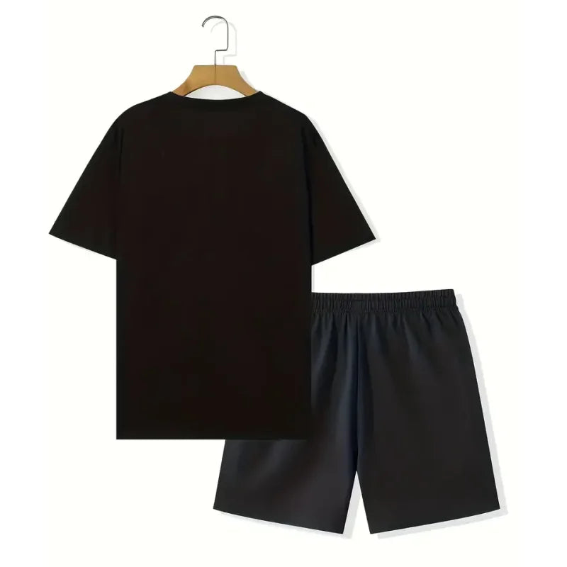 New summer men's sportswear short-sleeved T-shirt suit two-piece outdoor travel clothing oversized shorts training clothes