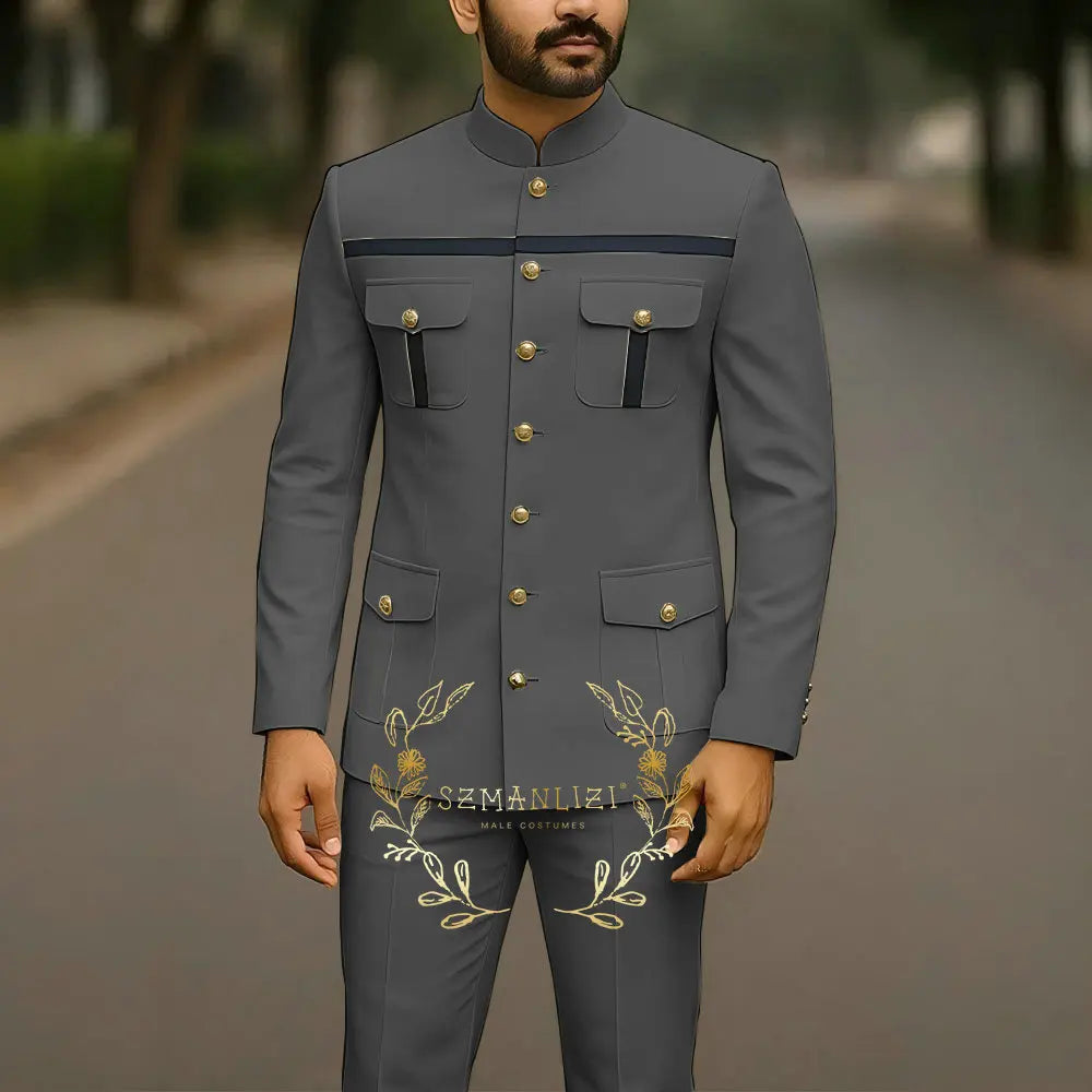 Affrica Style Stand Collar White Single Breasted Jacket Pants Business Men Suit Elegant Groom Wedding Suits Male Party Dress