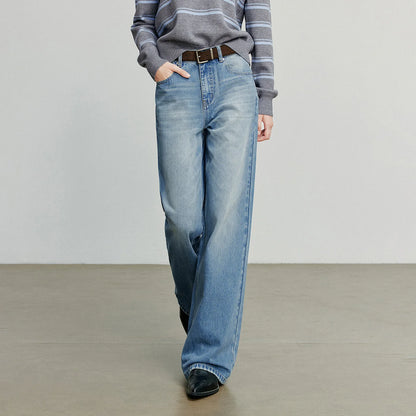 TOYOUTH Women Denim Jeans  Autumn New Cotton High Street Wide Leg Pants Gray