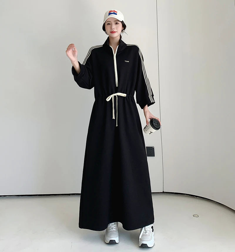 NYFS 2024 Autumn New Korea Woman Dress Vestidos Robe Elbise Loose Plus Size Letter Print Long Sleeve Long Dress