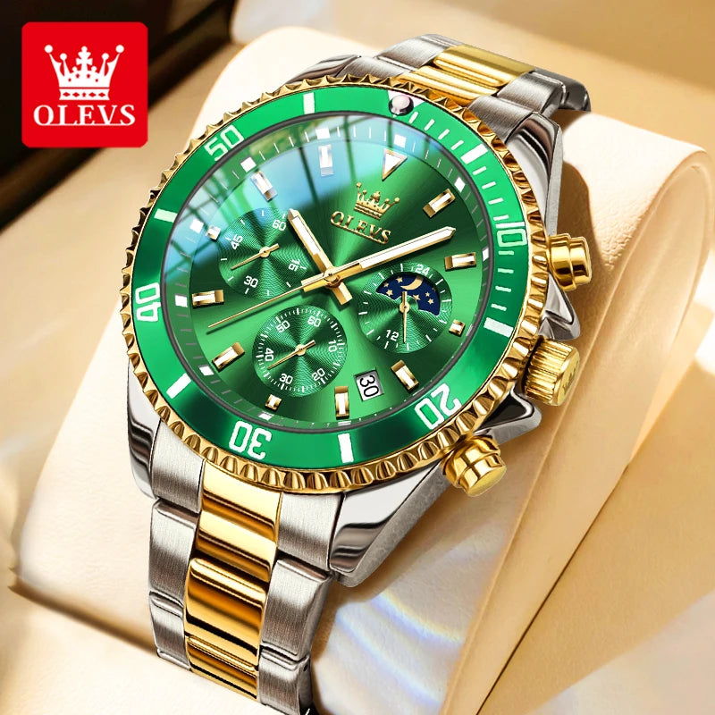 OLEVS 2870 Herrenuhren Mondphase Stahl Kalender Chronograph Original Quarz Uhr Großes Zifferblatt Luxus Sport Armbanduhren