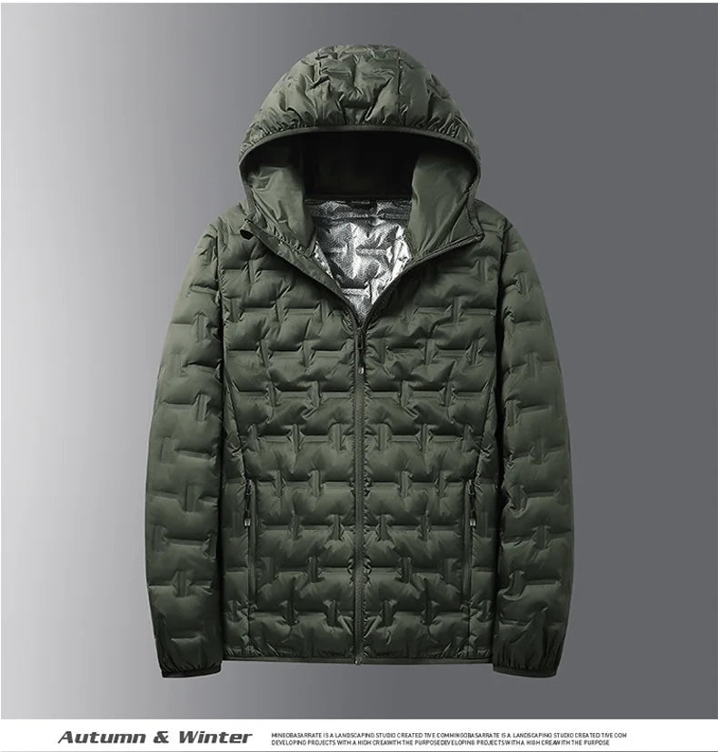 Winter White Down Jacket Men Graphene Self-heating Windproof Pleated Hooded Puffer Jackets Casual Warm Down Coats Male Clothing