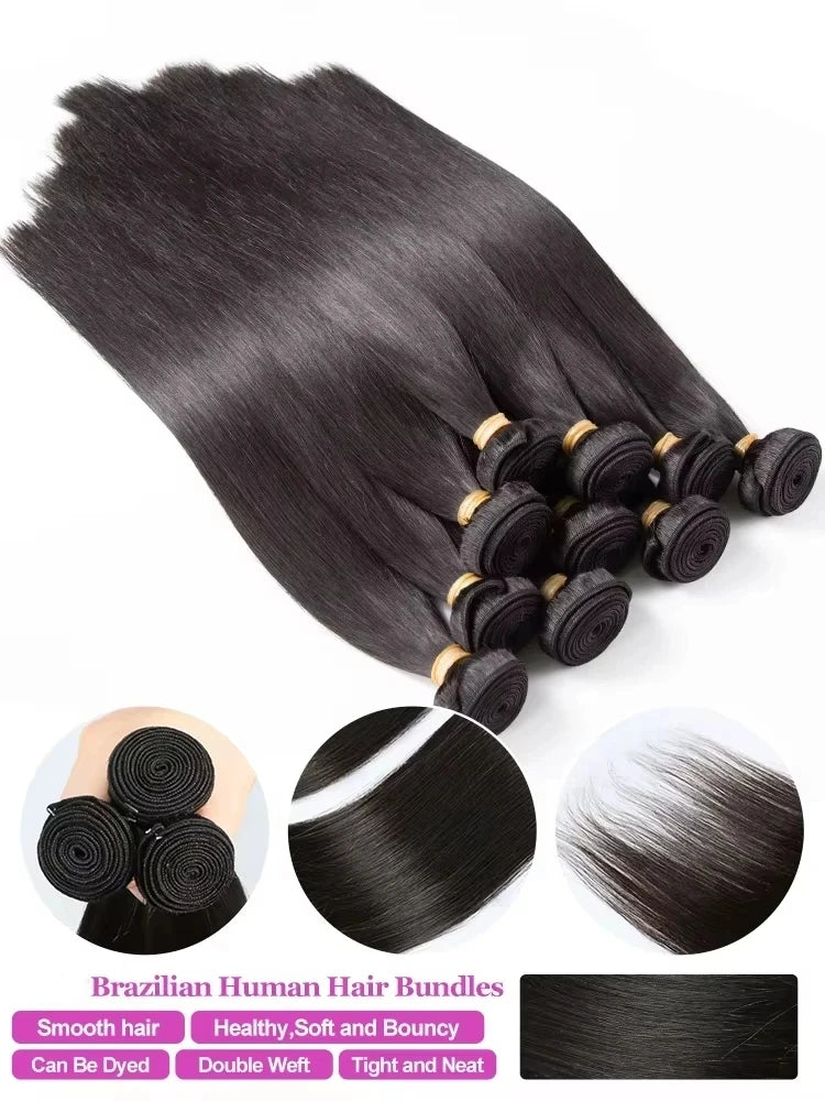 Real Human Hair Bone Straight Bundles 30 40 Inches Raw Hair 1 3 4 Bundles Brazilian Hair Weave Extensions For Black Women