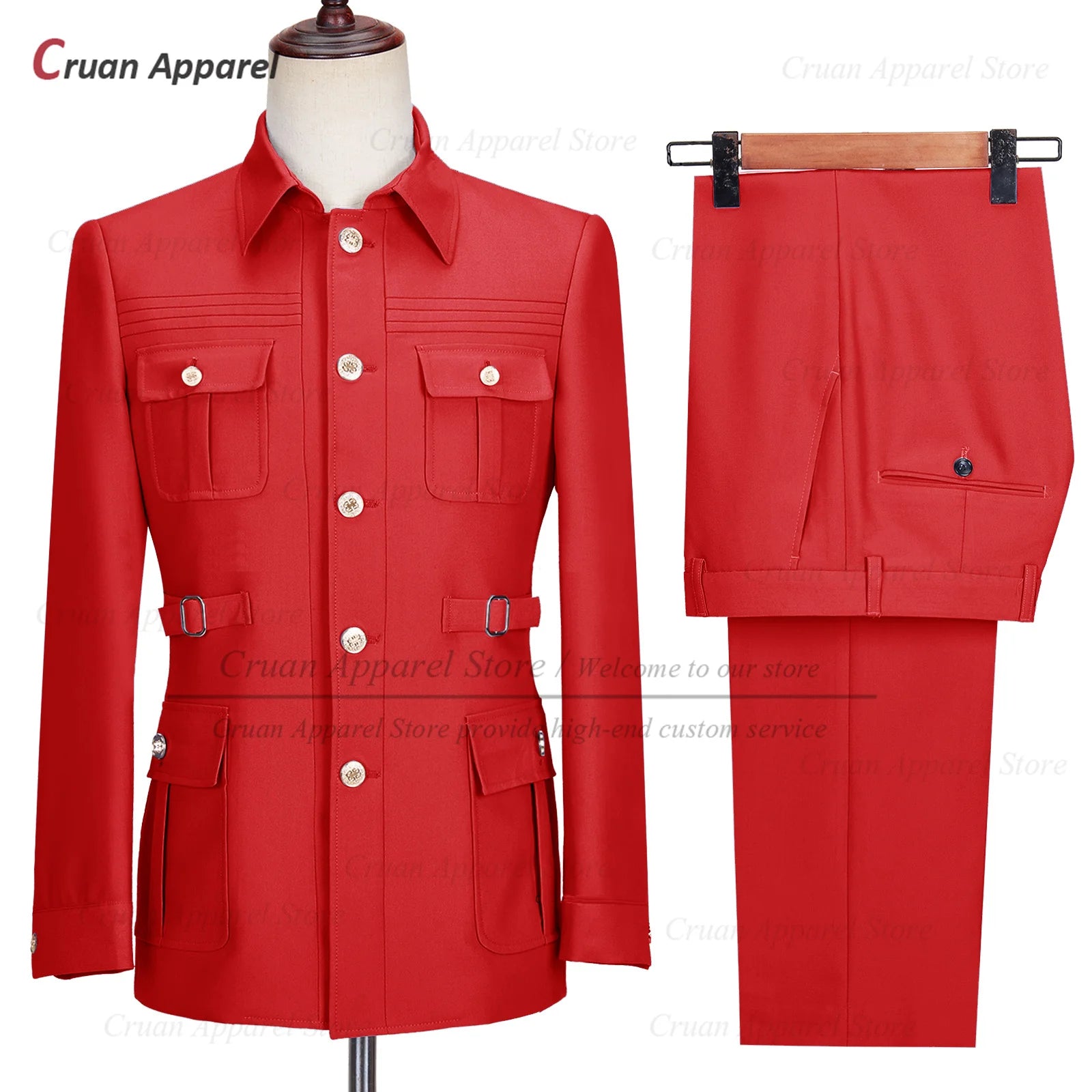 Fashion Men Suit Sets Costumes Formal Chinese Tunic Suit Blazer Pants 2 Pieces Tailor-made Wedding Business Prom Slim Fit Tuxedo