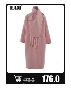[EAM] Loose Fit Black Pu Leather Mesh Elegant Jacket New Lapel Long Sleeve Women Coat Fashion Tide Spring Autumn  17A8517