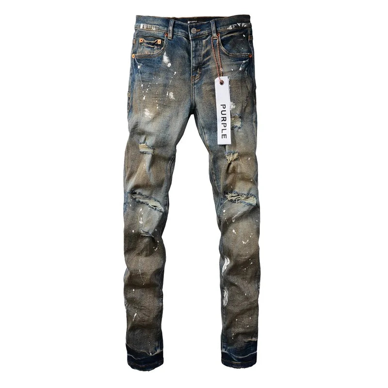 Purple Brand jeans with American distressed paint and distressed holes 2024 New Fashion Trend High quality Jeans
