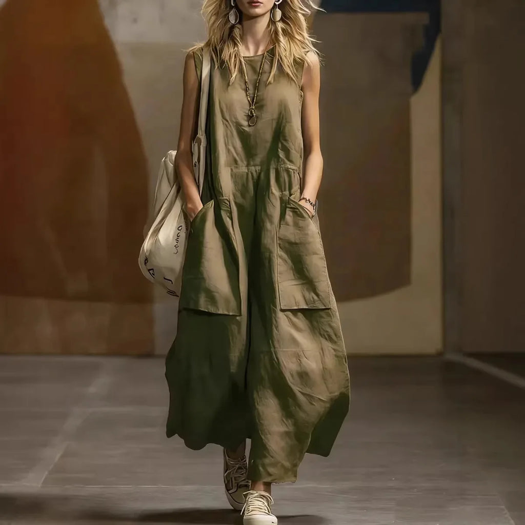2026 Summer Loose And Simple Sleeveless Cotton And Linen Women's Dress New Fashion Casual Pocket Female Holiday Long Dresses