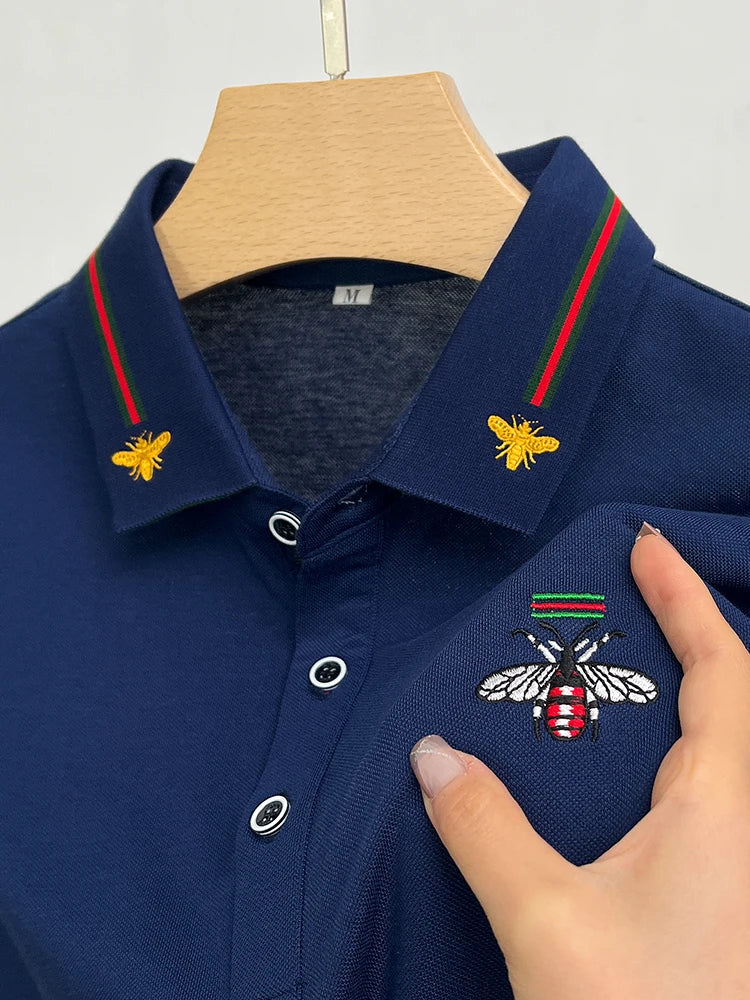 Design Brand Quality Men's Polo Shirt Lapel Bee Embroid Short Sleeved New Summer T-Shirt Business Classic Fashion Trend Menswear