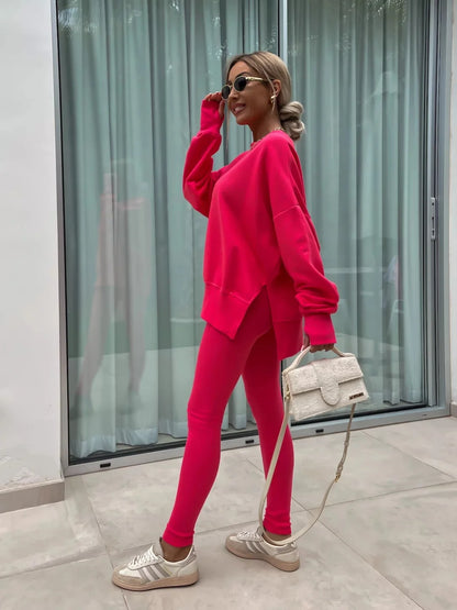 Spring summer  new Shirt  casual loose-fitting sweater tight pants 2 piece suit sets for women 2 pieces trousers sets