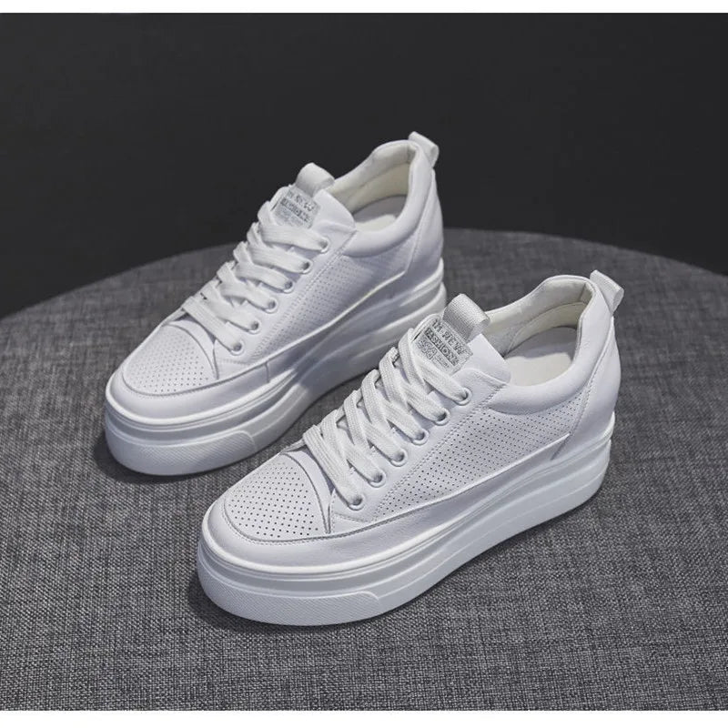 Women's Sneakers  New Casual Shoes Woman Autumn Comfortable Breathable White Shoe 8CM Heels Height Increasing Platform Femme