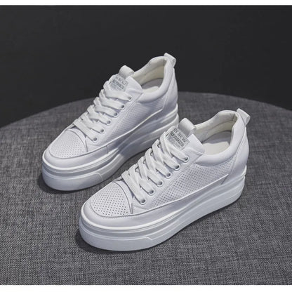 Women's Sneakers  New Casual Shoes Woman Autumn Comfortable Breathable White Shoe 8CM Heels Height Increasing Platform Femme