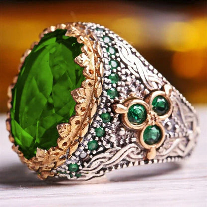 New Inlaid Emerald Men's Luxury Ring Personality Retro Domineering Personality Ring To Attend The Banquet Party Jewelry