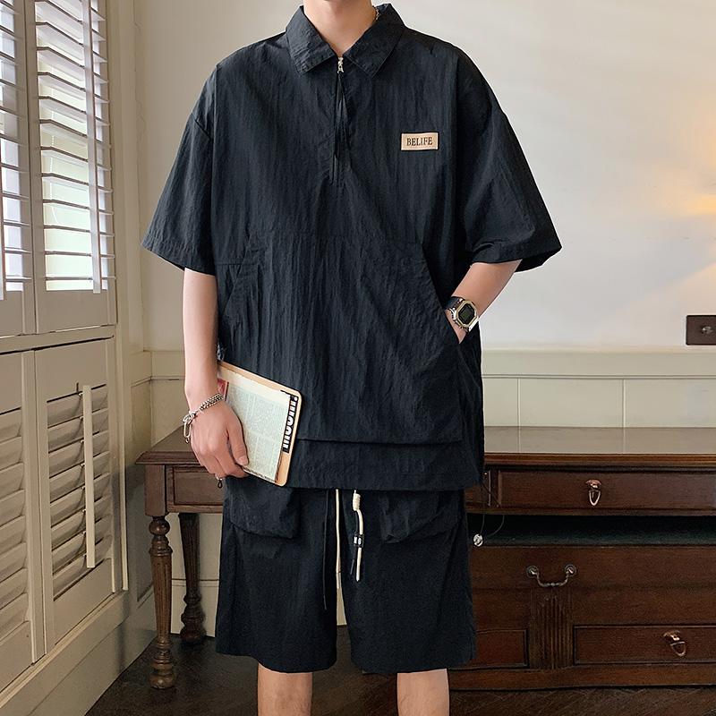 Summer Men&#39;s Cotton Short Sleeve Set Fashion Plain Color Tracksuits Casual T-shirt and Shorts Two-Piece Men Clothing Suit S-XXXL