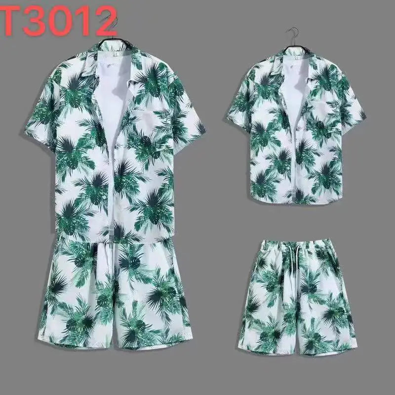 Comfortable flower grass leaf coconut tree 3D Print shirt +Shorts Two Piece Set Short Sleeve Flip collar shirts half pants