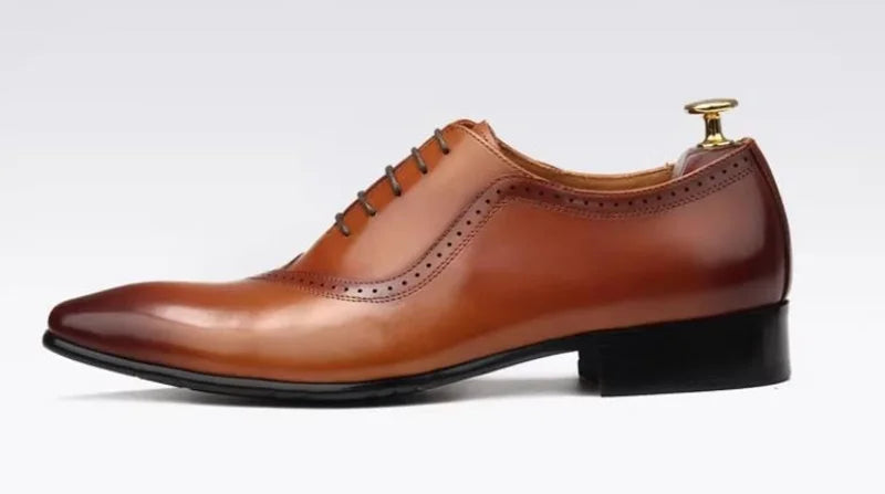 High Quality Cowhide Leather Dress Shoes For Men British Style Pointed Toe Lace-up Genuine Leather Oxford Formal Shoes
