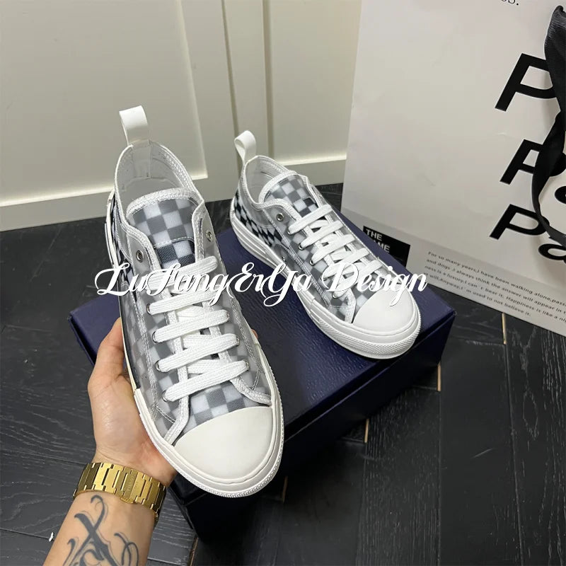 High-Top Casual Shoes Women's 2023 Spring And Summer New Presbyopic Letters Low-Top All-Match Couple Large Size Lace-Up Sneakers