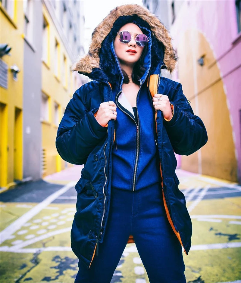 Winter N3B usaf waterproof puffer long coat military fur hood warm tactical bomber army thick us air force parka for men