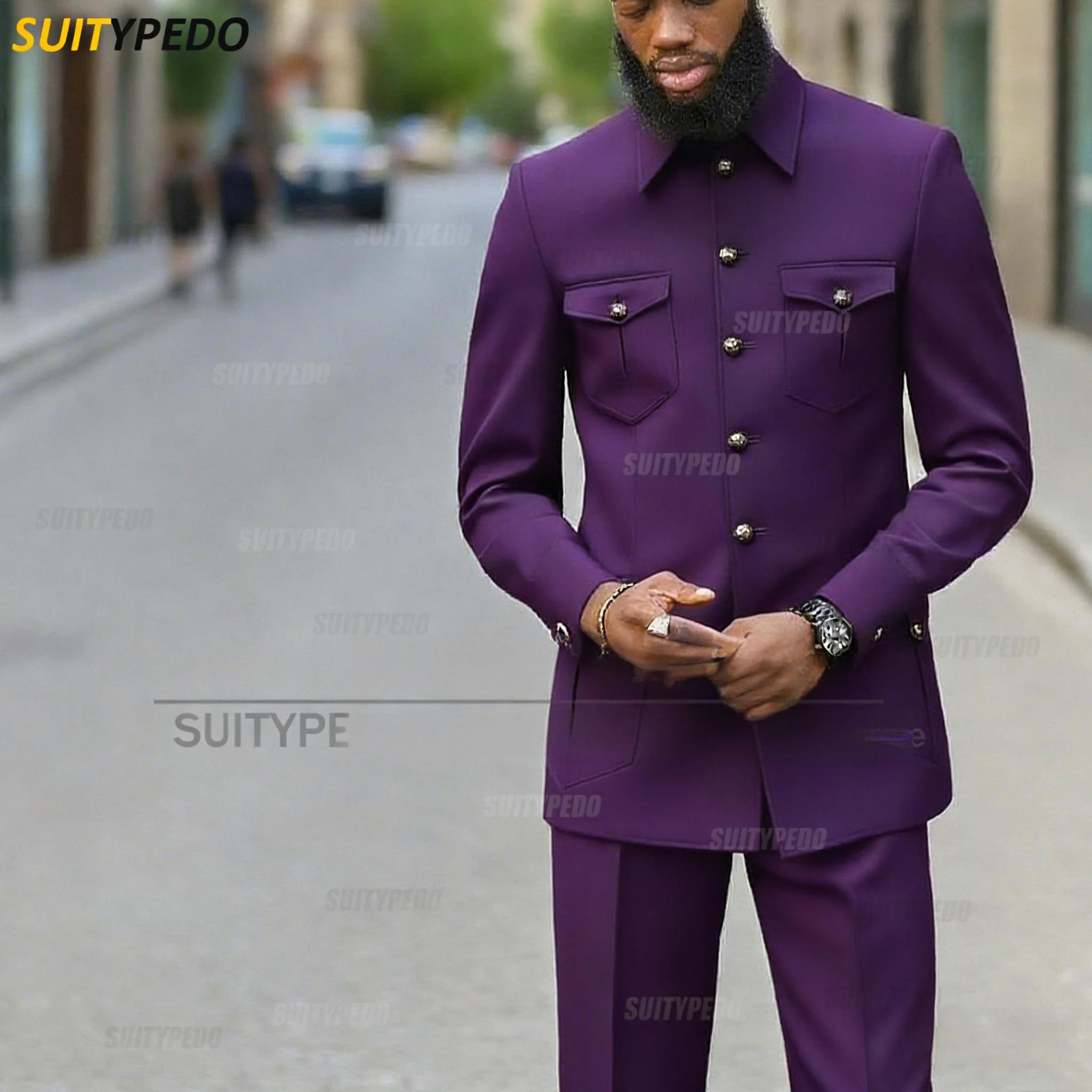 Fashion Stand Collar Men's Suit Newest Smart Casual Four Pockets Prom Formal Hommes 2 Pieces Blazer And Pants Sets Texudos