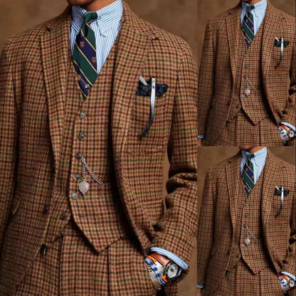 Classic Tweed Plaid Houndstooth Suit Men 3 Piece Single Breasted Business Blazer Outfit Customized Groom Banquet Wedding Tuxedos