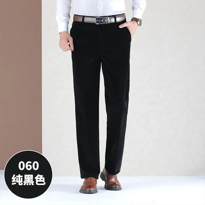 New Autumn and Winter Thick Middle-Aged Men's Corduroy Striped Pants Casual Pants Business Casual Straight-Leg Men