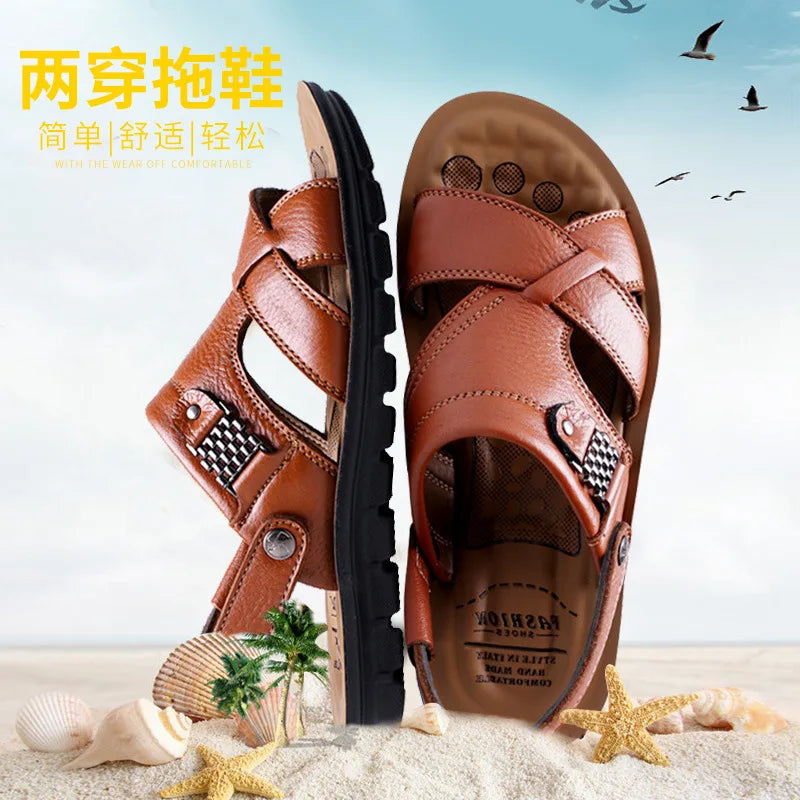 Men's Summer Sandals Genuine leather comfortable slip-on casual sandals fashion Men slippers zapatillas hombre size 38-48