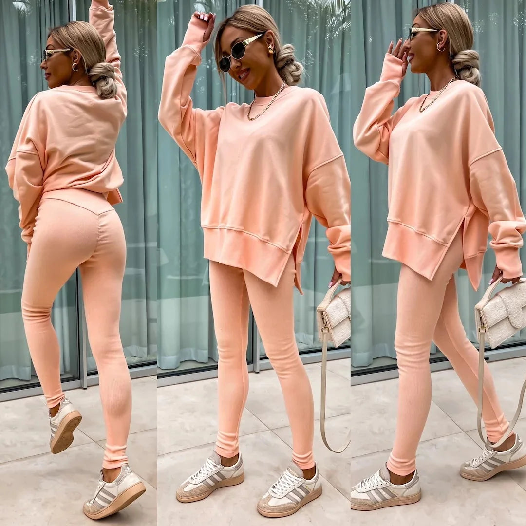 Spring summer  new Shirt  casual loose-fitting sweater tight pants 2 piece suit sets for women 2 pieces trousers sets