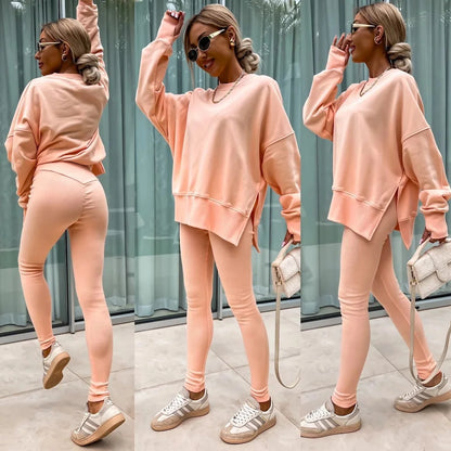 Spring summer  new Shirt  casual loose-fitting sweater tight pants 2 piece suit sets for women 2 pieces trousers sets