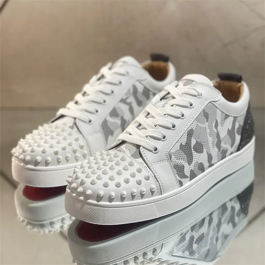 Fashions Luxury White Breathable Leather Red Bottoms Low Top Shoes For Men's Casual Flats Loafers Women's Brands Spikes Sneakers