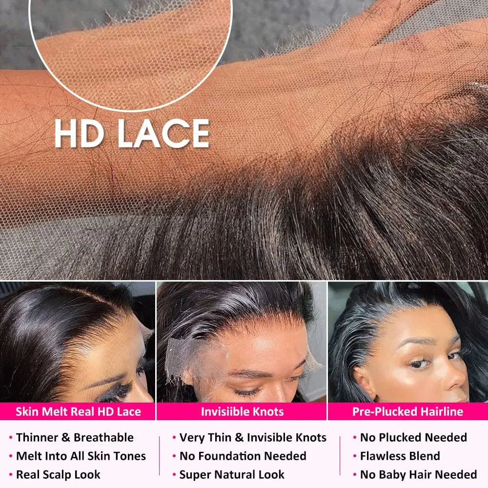 Raw Indian Body Wave 250% Density 40 42 inch 13x6 HD Lace Front Human Hair Wigs 13x4 Frontal Wigs Women Glueless Closure Wigs