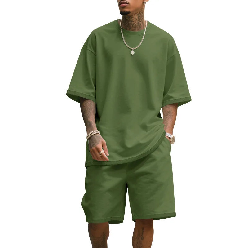 Men's Casual Two Piece Set Summer Short Sleeve T-Shirt and Shorts Set Comfortable Loose Fit Tracksuit for Men Clothing Set