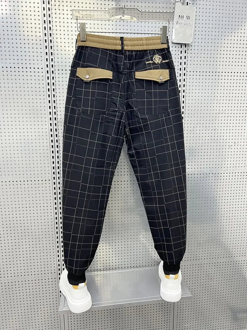 Black Plaid Pants Casual Pencil Trousers High Quality Luxury Brand Men's Clothing