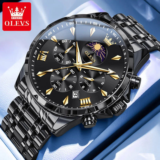 OLEVS 3653 Mans Watch Multifunctional Chronograph Quartz Watch Moon Phase Watches For Man Waterproof High Quality Original Brand