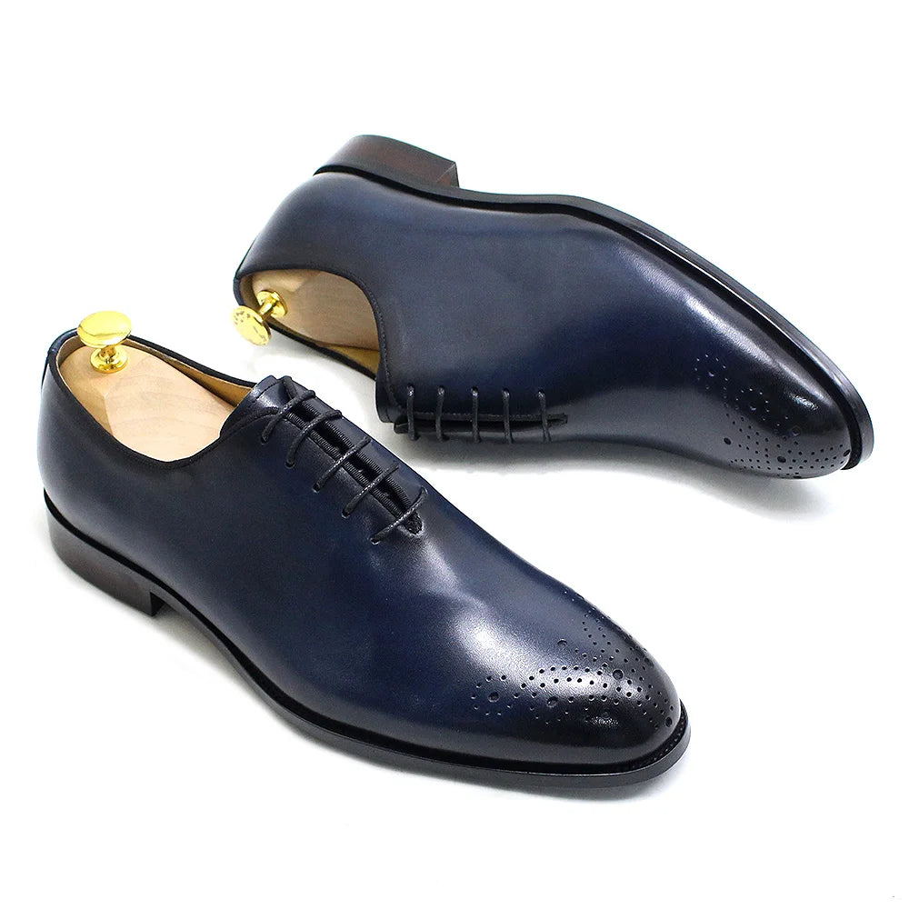 Italienische Herren-Business-Schuhe Echtes Leder Handgefertigt Klassische Whole-Cut Oxford Schnürschuhe für Herren
