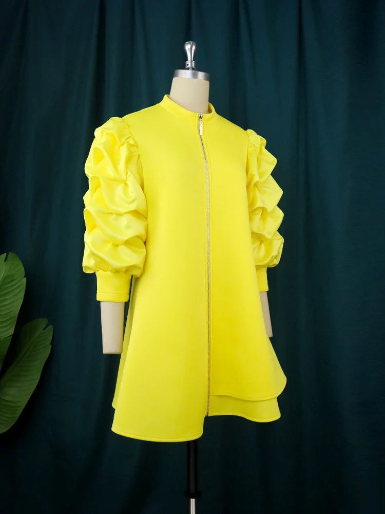 Wmstar Damen-Kleider in Übergröße Elegant Loose Purff Reißverschluss Langarm Party Mini-Kleid Großhandel Dropshipping 2024