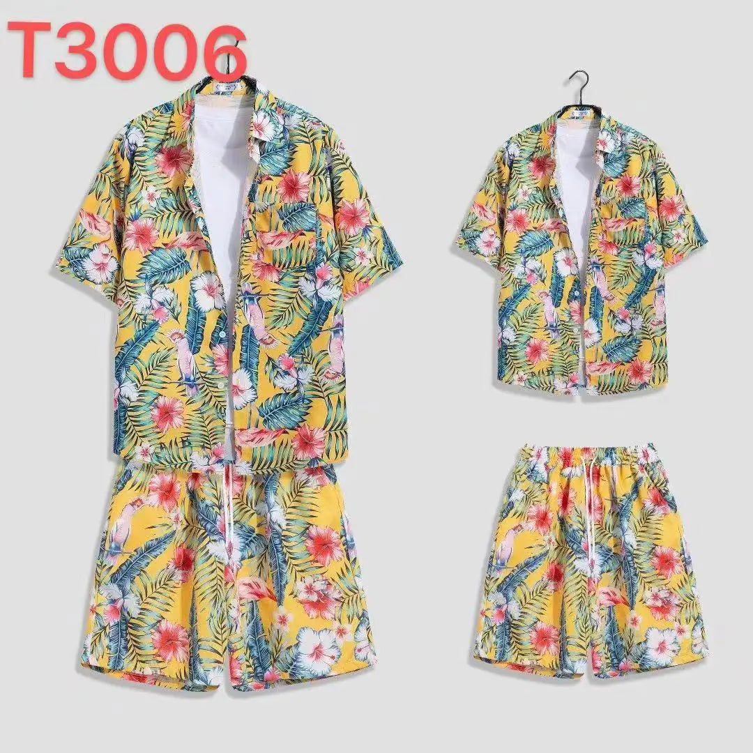 Comfortable flower grass leaf coconut tree 3D Print shirt +Shorts Two Piece Set Short Sleeve Flip collar shirts half pants