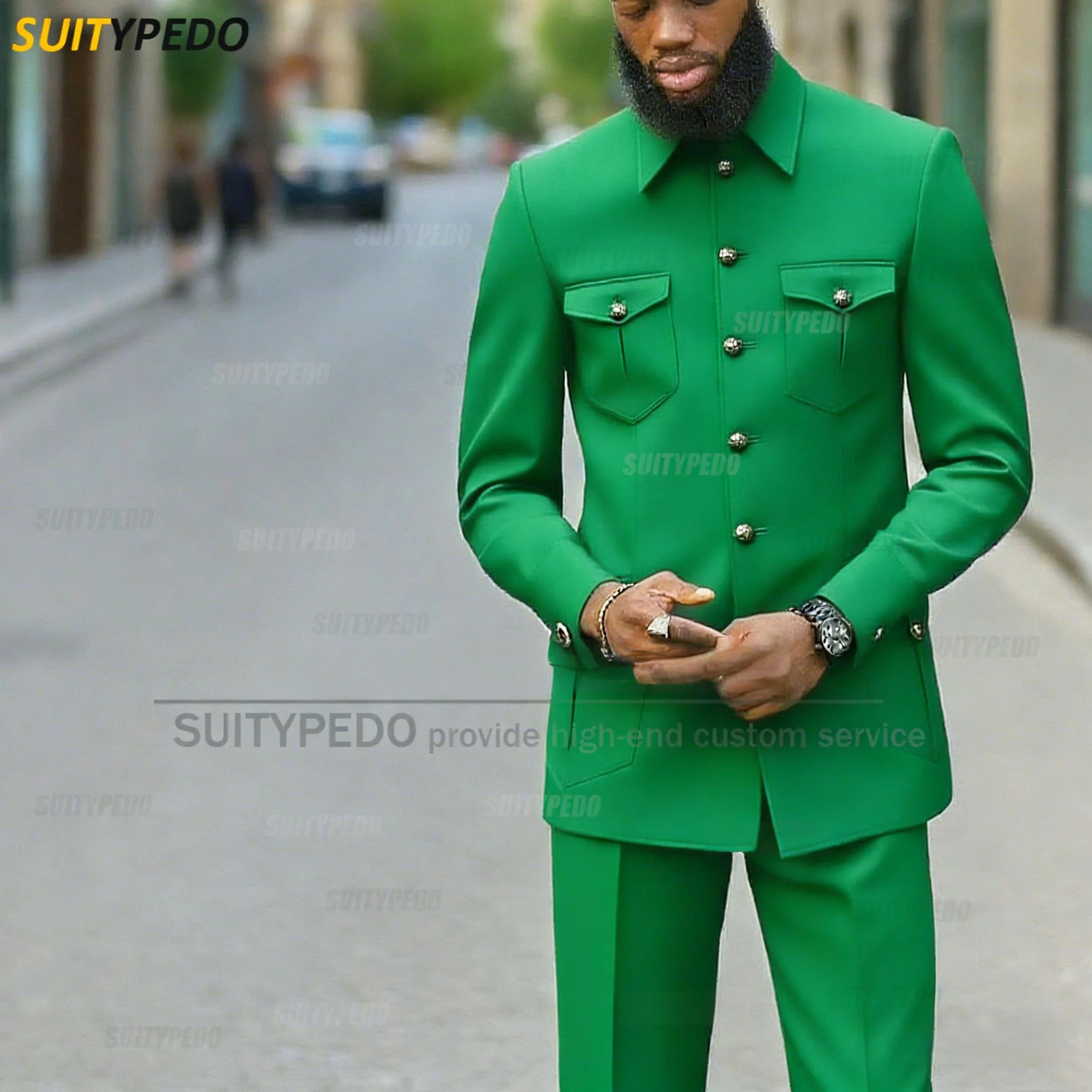 Fashion Stand Collar Men's Suit Newest Smart Casual Four Pockets Prom Formal Hommes 2 Pieces Blazer And Pants Sets Texudos