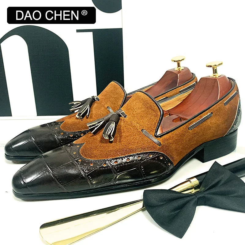 ITALIAN MEN'S SHOES BLACK BROWN MIXED COLORS WINGTIP CASUAL MENS DRESS SHOES WEDDING OFFICE GENUINE LEATHER LOAFERS MEN